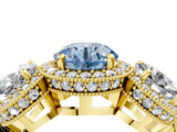 Yellow gold Three-Stone Fancy Blue Round Cut Halo Diamond Milgrain Band with Four-Prong Setting_4