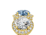 Yellow gold Three-Stone Fancy Blue Round Cut Halo Diamond Milgrain Band with Four-Prong Setting_5