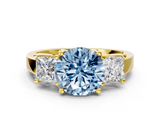 Yellow gold Three-Stone Fancy Blue Round  Cut Solitaire Ring with Prong Setting_3