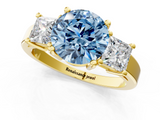 Yellow gold Three-Stone Fancy Blue Round  Cut Solitaire Ring with Prong Setting_4