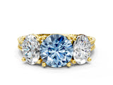 Yellow gold Three-Stone Fancy Blue Round  Diamond Milgrain Pave Band with Prong Setting 1
