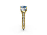 Yellow gold Three-Stone Fancy Blue Round  Diamond Milgrain Pave Band with Prong Setting 3