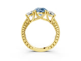 Yellow gold Three-Stone Fancy Blue Round  Diamond Milgrain Pave Band with Prong Setting 4