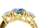 Yellow gold Three-Stone Fancy Blue Round  Diamond Milgrain Pave Band with Prong Setting 5