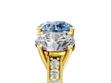 Yellow gold Three-Stone Fancy Blue Round  Diamond Milgrain Pave Band with Prong Setting