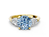 Yellow gold Three-Stone Fancy Blue Round  Diamond Ring with Pear Side Stones in Four-Prong Setting_65