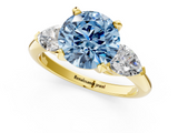 Yellow gold Three-Stone Fancy Blue Round  Diamond Ring with Pear Side Stones in Four-Prong Setting_66