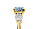 Yellow gold Three-Stone Fancy Blue Round  Diamond Ring with Pear Side Stones in Four-Prong Setting_70