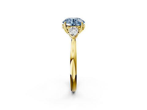 Yellow gold Three-Stone Fancy Blue Round  Diamond Solitaire Ring with Pear Side Stones and Four-Prong Setting_33