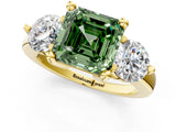 Yellow gold Three-Stone Fancy Green Asscher  Brilliant Cut Solitaire Ring with Prong Setting on a Classic Band 1