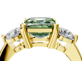 Yellow gold Three-Stone Fancy Green Asscher  Brilliant Cut Solitaire Ring with Prong Setting on a Classic Band 4