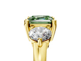 Yellow gold Three-Stone Fancy Green Asscher  Brilliant Cut Solitaire Ring with Prong Setting on a Classic Band 5