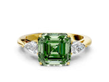 Yellow gold Three-Stone Fancy Green Asscher Cut Brilliant Diamond Solitaire Ring with Tapered Band and Four-Prong Setting_12