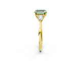 Yellow gold Three-Stone Fancy Green Asscher Cut Brilliant Diamond Solitaire Ring with Tapered Band and Four-Prong Setting_14