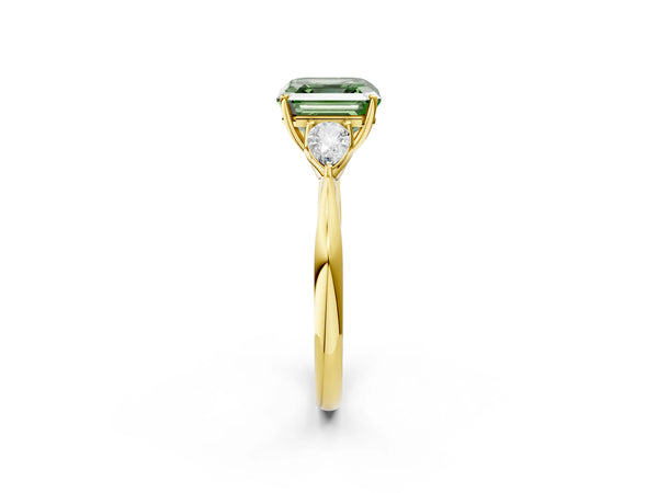 Yellow Gold Asscher Cut Three Stone Engagement Ring Setting for Fancy Green Center - Design RJ-632