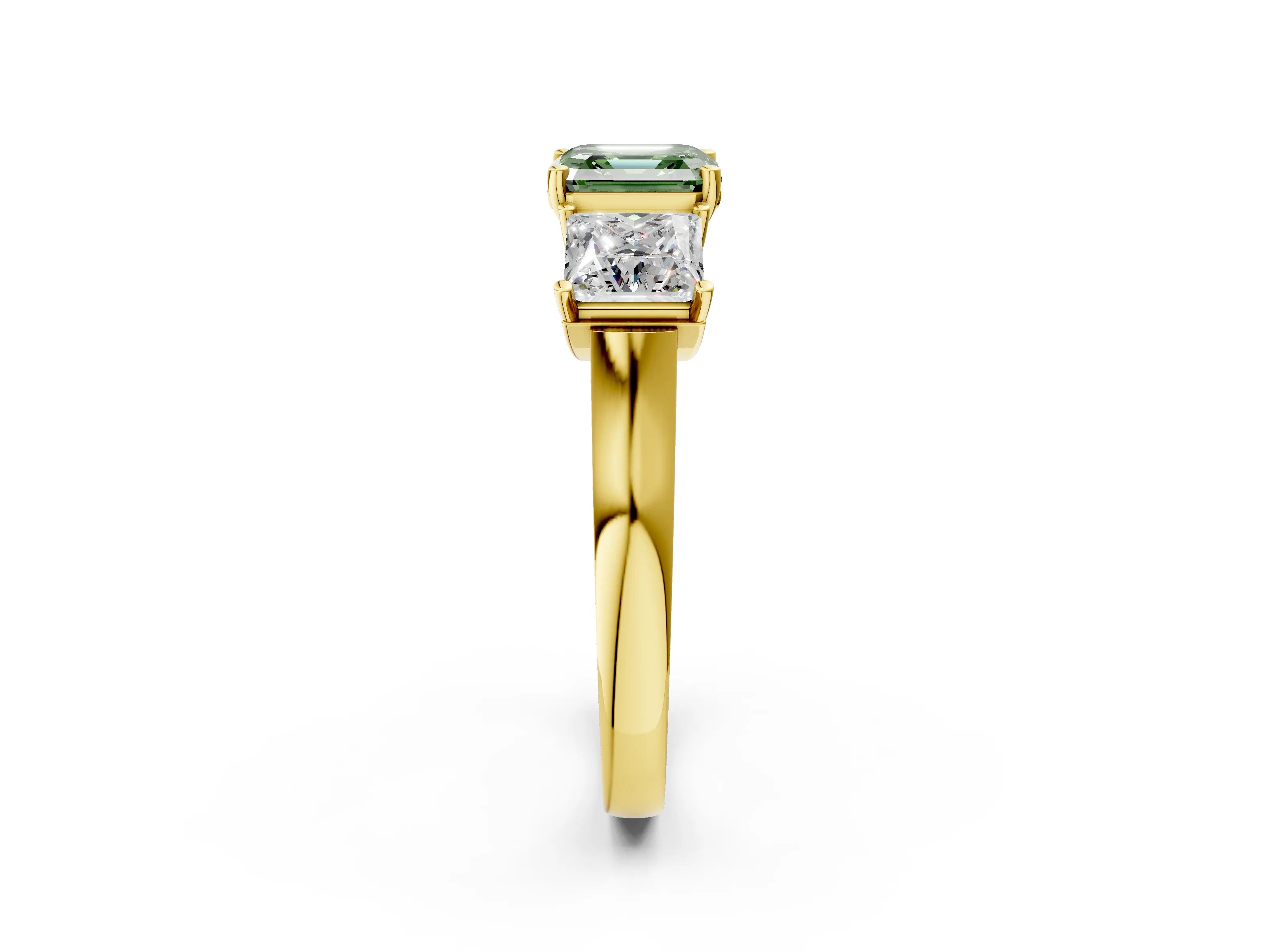 Yellow gold Three-Stone Fancy Green Asscher Cut Brilliant Diamond Trellis Ring with Comfort Fit Band_2