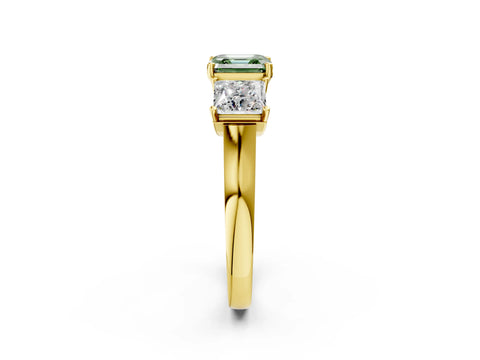 Yellow gold Three-Stone Fancy Green Asscher Cut Brilliant Diamond Trellis Ring with Comfort Fit Band_2