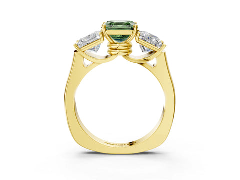 Yellow gold Three-Stone Fancy Green Asscher Cut Brilliant Diamond Trellis Ring with Comfort Fit Band_3