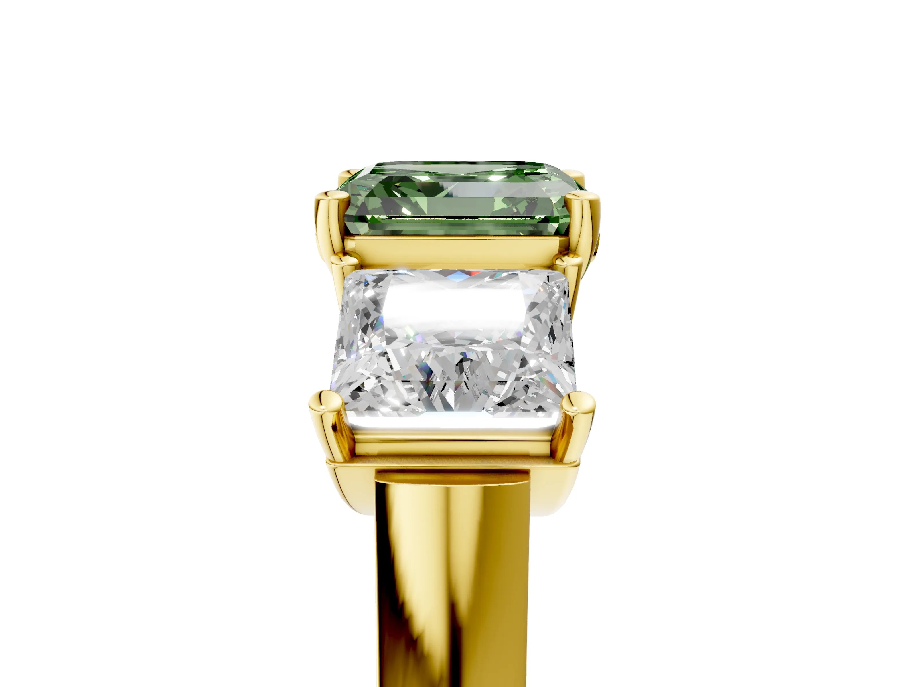 Yellow gold Three-Stone Fancy Green Asscher Cut Brilliant Diamond Trellis Ring with Comfort Fit Band_5