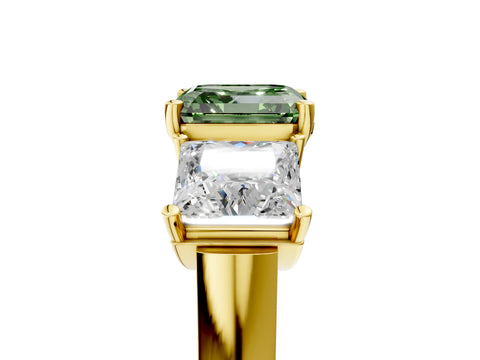 Yellow gold Three-Stone Fancy Green Asscher Cut Brilliant Diamond Trellis Ring with Comfort Fit Band_5