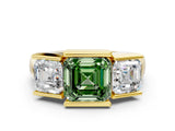 Yellow gold Three Stone Fancy Green Asscher Cut Cut Channel Set Diamond Ring