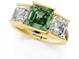 Yellow gold Three Stone Fancy Green Asscher Cut Cut Channel Set Diamond Ring_1