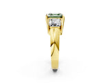 Yellow gold Three Stone Fancy Green Asscher Cut Cut Channel Set Diamond Ring_2