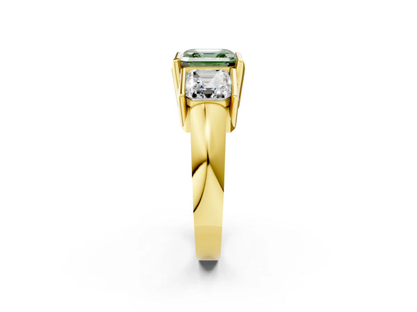 Yellow Gold Asscher Cut Channel Set Three Stone Engagement Ring Setting for Fancy Green Center