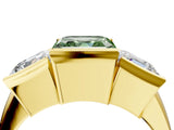 Yellow gold Three Stone Fancy Green Asscher Cut Cut Channel Set Diamond Ring_4