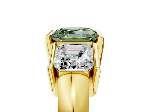 Yellow gold Three Stone Fancy Green Asscher Cut Cut Channel Set Diamond Ring_5