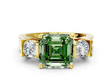Yellow gold Three-Stone Fancy Green Asscher Cut Cut Classic Band Prong Setting Ring