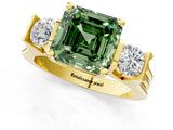 Yellow gold Three-Stone Fancy Green Asscher Cut Cut Classic Band Prong Setting Ring_1