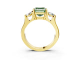 Yellow gold Three-Stone Fancy Green Asscher Cut Cut Classic Band Prong Setting Ring_3