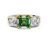 Yellow gold Three-Stone Fancy Green Asscher Cut Cut Diamond Engagement Ring with Flat Band and Four-Prong Setting_12