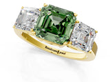 Yellow gold Three-Stone Fancy Green Asscher Cut Cut Diamond Engagement Ring with Flat Band and Four-Prong Setting_13