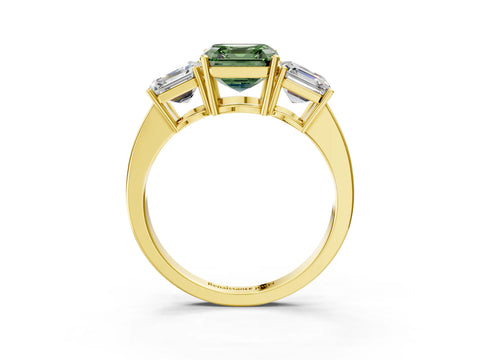 Yellow gold Three-Stone Fancy Green Asscher Cut Cut Diamond Engagement Ring with Flat Band and Four-Prong Setting_15