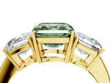 Yellow gold Three-Stone Fancy Green Asscher Cut Cut Diamond Engagement Ring with Flat Band and Four-Prong Setting_16