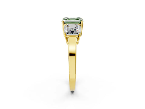 Yellow gold Three-Stone Fancy Green Asscher Cut Cut Diamond Engagement Ring with Flat Band and Four-Prong Setting_2