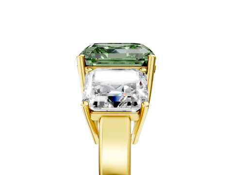 Yellow gold Three-Stone Fancy Green Asscher Cut Cut Diamond Engagement Ring with Flat Band and Four-Prong Setting_5