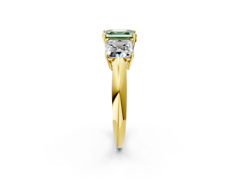 Yellow gold Three-Stone Fancy Green Asscher Cut Cut Diamond Engagement Ring with Prong Setting on a White Gold Band_26