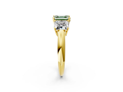Yellow gold Three-Stone Fancy Green Asscher Cut Cut Diamond Engagement Ring with Prong Setting on a White Gold Band_2