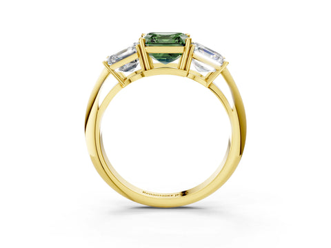 Yellow gold Three-Stone Fancy Green Asscher Cut Cut Diamond Engagement Ring with Prong Setting on a White Gold Band_3