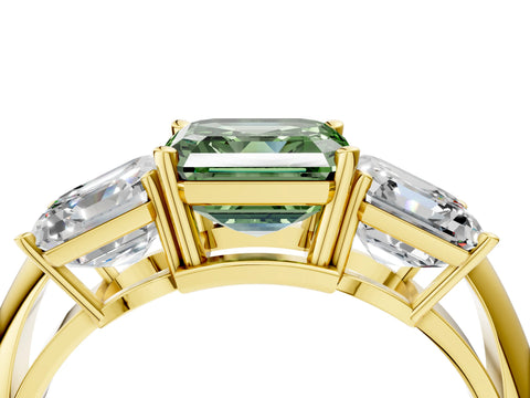 Yellow gold Three-Stone Fancy Green Asscher Cut Cut Diamond Engagement Ring with Prong Setting on a White Gold Band_4