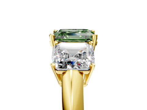 Yellow gold Three-Stone Fancy Green Asscher Cut Cut Diamond Engagement Ring with Prong Setting on a White Gold Band_5
