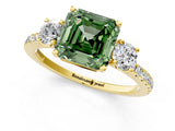 Yellow gold Three-Stone Fancy Green Asscher Cut Cut Diamond Pavé Band with Prong Setting_16