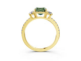 Yellow gold Three-Stone Fancy Green Asscher Cut Cut Diamond Pavé Band with Prong Setting_18