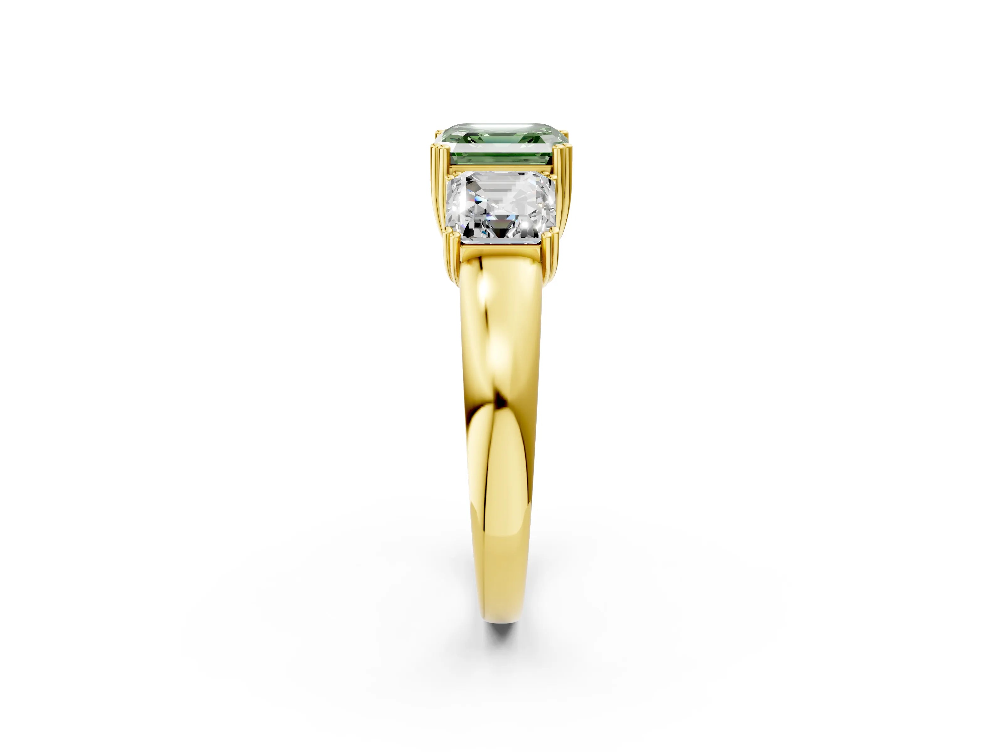 Yellow gold Three-Stone Fancy Green Asscher Cut Cut Diamond Ring with Channel Set Band and Four-Prong Setting_2