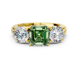 Yellow gold Three-Stone Fancy Green Asscher Cut Cut Diamond Ring with Channel-Set Band and Prong Setting_12