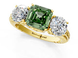 Yellow gold Three-Stone Fancy Green Asscher Cut Cut Diamond Ring with Channel-Set Band and Prong Setting_13
