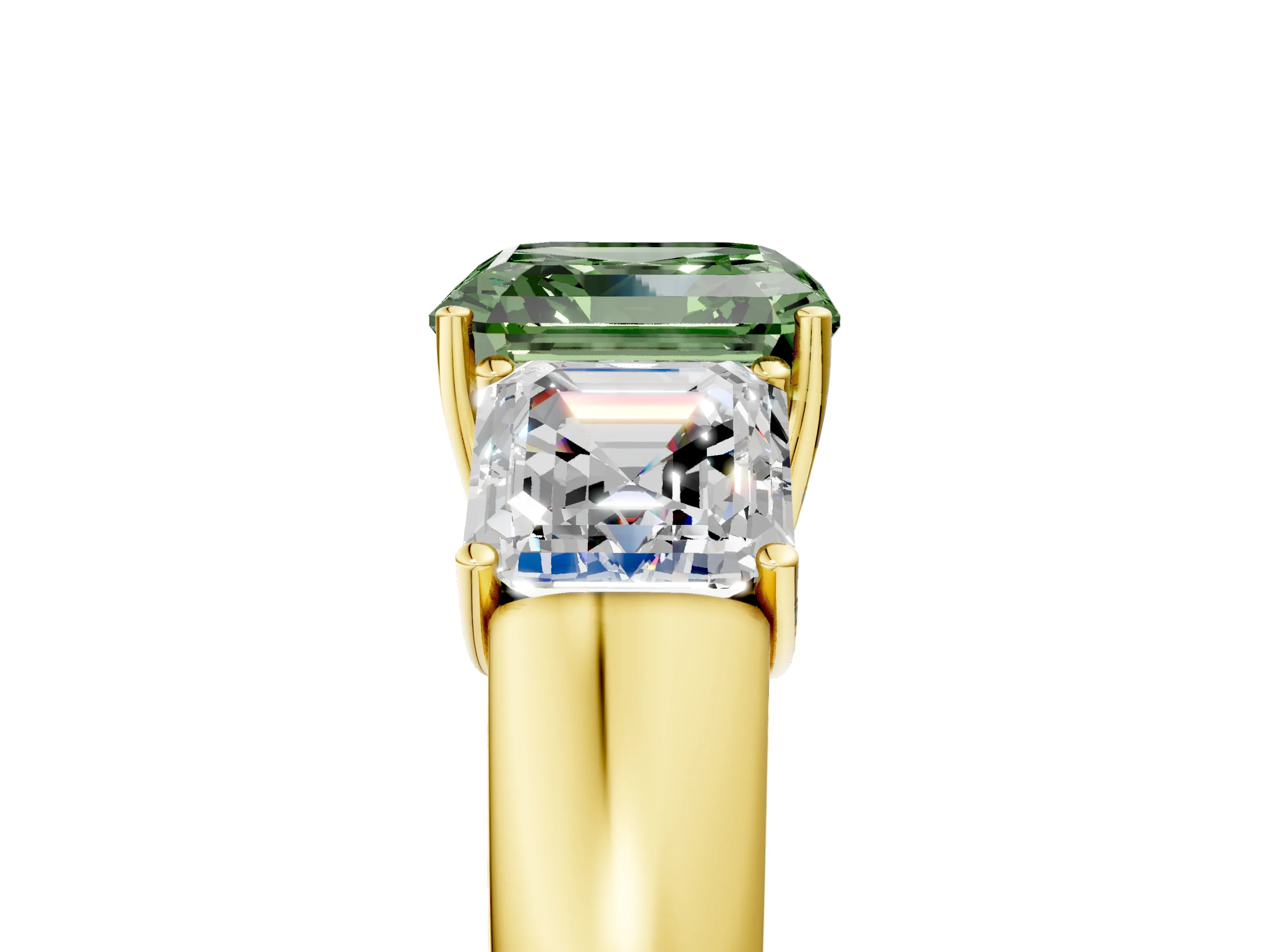 Yellow gold Three-Stone Fancy Green Asscher Cut Cut Diamond Ring with Prong Setting and Classic Band_5